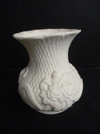 Bisque Vase with Rose Design