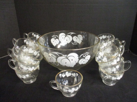 Vintage Anchor Hocking "Grapevine" Punch Bowl Set