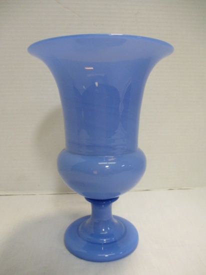 Blue Art Glass Pedestal Vase with Ground Pontil