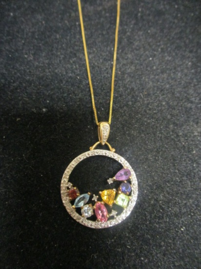 14k Gold Diamond and Gemstone Pendant on 18" Chain