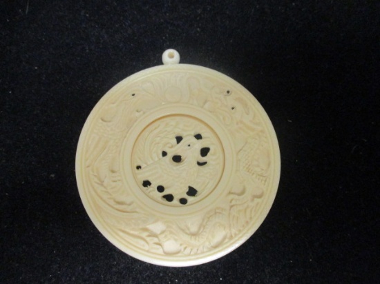 Pre-Ban Carved Ivory Dragon Pendant w/ Inner Rotating Dial