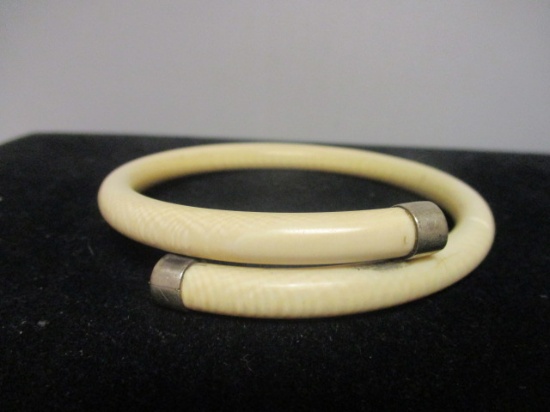 Pre-Ban Ivory Bangle Bracelet w/ Silver Ends