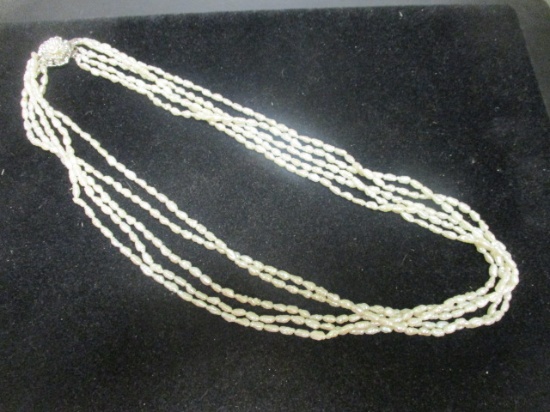 Rice Pearl Necklace with Silver Clasp