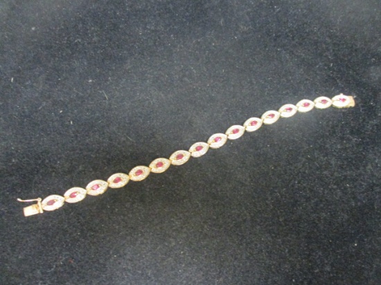 Gold on Sterling Silver Bracelet with Red Stones