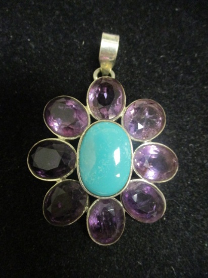 Sterling Silver Amethyst and Turquoise Pendant