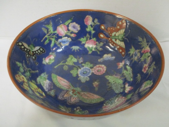 Signed Chinese Butterfly Design Console Bowl