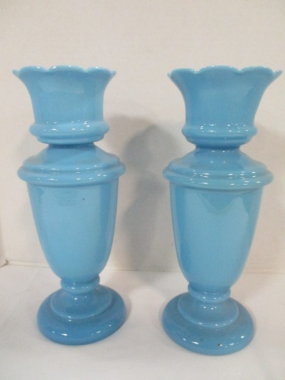 Pair of Vintage Hand Blown Blue Glass Vases