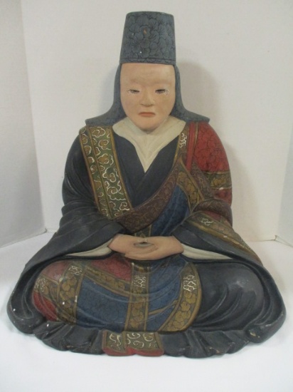 Vintage Hand Painted Wood Tibetan Buddha
