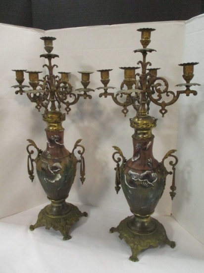 Pair of Antique French Hand Painted Candelabras