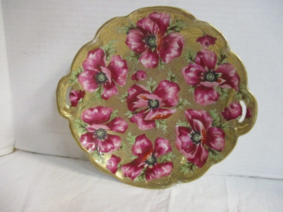 Nippon Gold and Hand Painted Poppy Tab Handle Dish