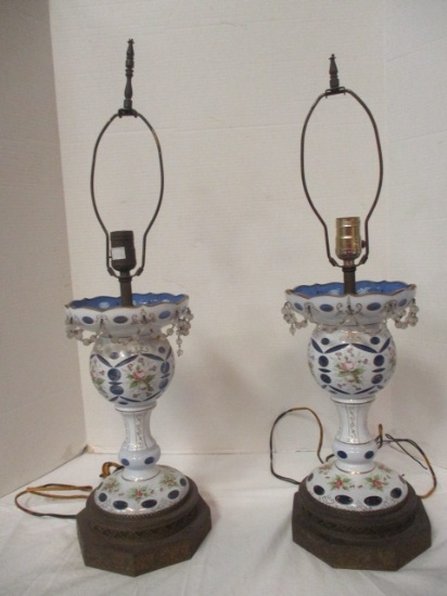 Pair of Boeheim Glass Lamps with Glass Bead Accents