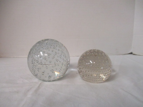 Two Art Glass Paperweights with Intentional Bubble Design