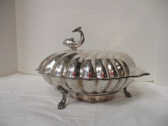 Eton Silver Co. Silverplated Footed Shell Server with Dolphin Finial