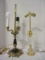 Brass and Glass 2 Light Pineapple Motif Lamp and 3 Light Brass Table Lamp