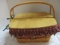 Longaberger 1993 Christmas Double Handle Basket with Carved Wood Lid and Fabric/Plastic Liner