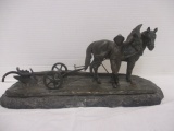Bronze Statue of Farmer Plowing with a Horse