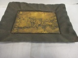 Vintage Metal Tray with Brass Relief of a Colonial Gathering