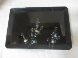4 Lacquer Trays with Mother of Pearl Inlay Flower Design