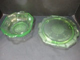 Depression Uranium Glass Cake Plate and Serving Bowl
