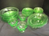 26 Pieces of Depression Uranium Glass - Bowls, Plates Sherbets etc.