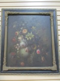 Signed Antique Oil on Canvas Floral Still Life in Ornate Frame