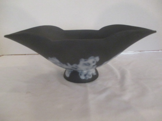 Midcentury Rookwood Pottery Matte Finish Blue Console Bowl with Raised White Gloss Glaze Design