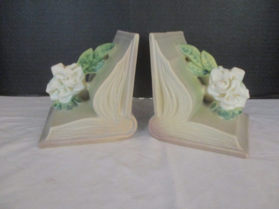 Pair of Vintage Roseville USA #659 Magnolia Open Book Bookends