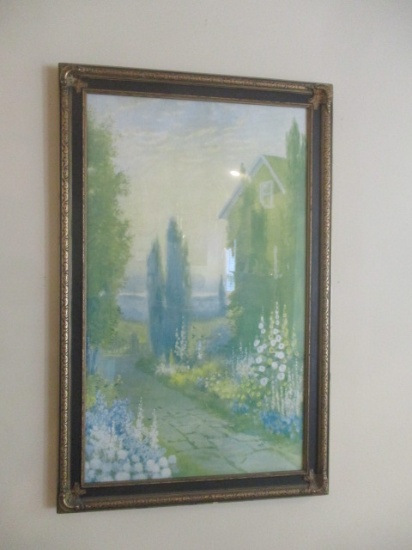 Vintage Framed Garden Gate Lithograph Print by R. Arkinson Fox