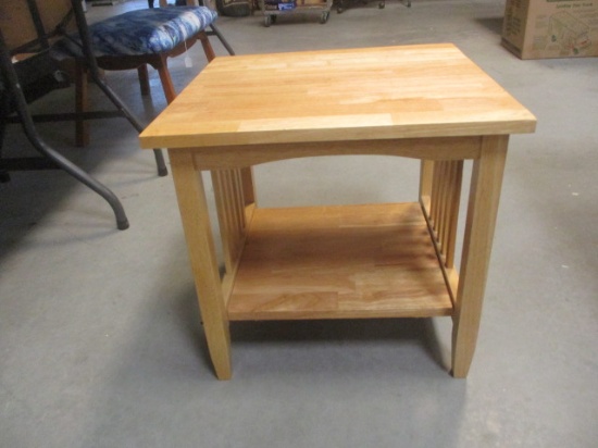 Mission Maple Butcher Block Style End Table with Undershelf