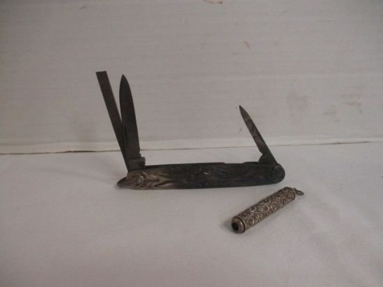 Vintage Sterling Case 3 Blade Knife and Lead Holder