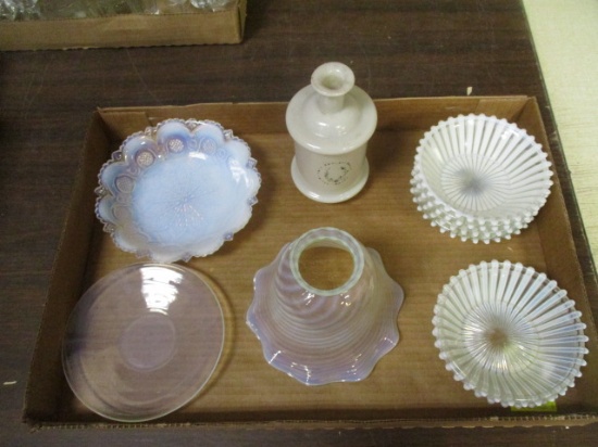 Vintage Opalescent Bowls, Shade, Plate and Bottle