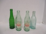 3 Vintage Coca-Cola Bottles and 1 Chick Springs Ginger Ale Green Bottle