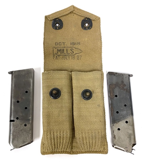 WWI Mills 1918 Pouch with (2) Two-Tone 1911 Pin-Base Magazines