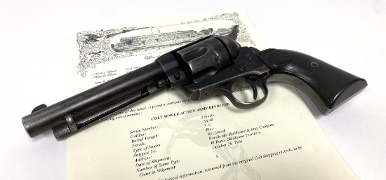 1st Generation 1901 Colt SAA .38 WCF (.38/40) Single Action Army Revolver with Factory Letter