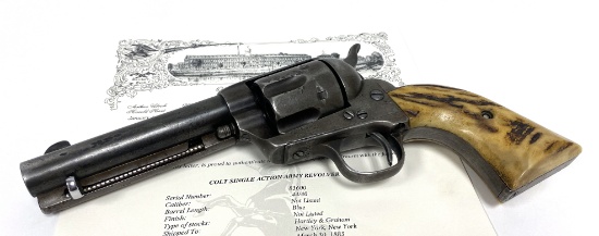 Early Antique 1st Gen. 1883 Colt SAA .44 CF (.44/40) Single Action Army Revolver with Factory Letter