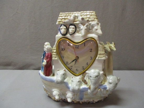 Noah's Ark Porcelain Clock approx. 10"