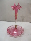 Vintage Victorian Cranberry Glass Single Horn Epergne approx. 14