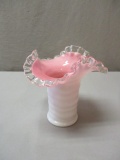 Fenton Crimped Peach Crest Vase approx. 6
