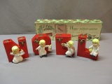 Napco Happy Yuletide Quartet Noel Ceramic Letters Candle Holders approx. 4 1/2