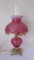 Fenton Opalescent Cranberry Hobnail Electrified Turn Key Parlor Lamp