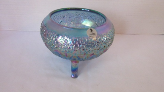 Fenton Iridescent Footed Bonbon Dish with Roaring Lion Design
