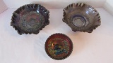 Three Footed Carnival Glass Bowls with Windmill Motif