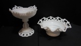 Open Edge Milk Glass Footed Compote and Bonbon Dish
