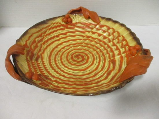 Signed Studio Pottery Bowl with Applied Leaf Handles