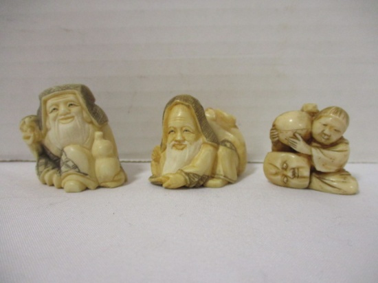 Three Carved Antique Pre Ban Ivory Netsukes