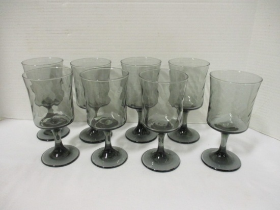 Eight Midcentury Smoke Glass Water Goblets