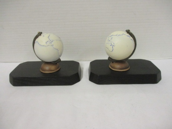 Pair of Goebel Porcelain Globe Figurines on Wood Stands