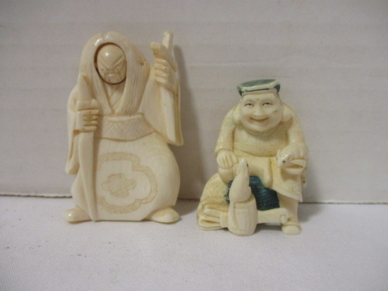 Two Carved Antique Pre Ban Ivory Netsukes