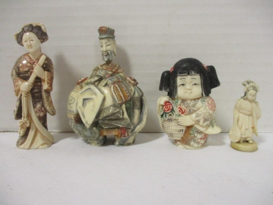 Antique Carved Pre Ban Ivory Snuff Bottle and Geishas
