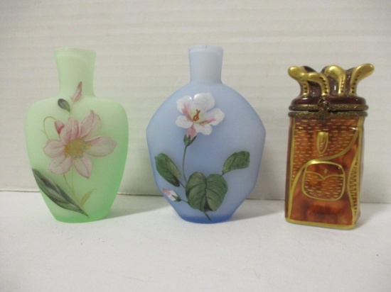 Handpainted Cased Miniature Vases and Limoges Pill Box